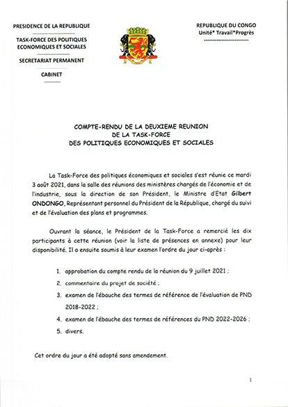COMPTE-RENDU DE LA DIXIEME REUNION DE LA TASK-FORCE DES POUTIQUES ECONOMIQUES ET SOCIALES