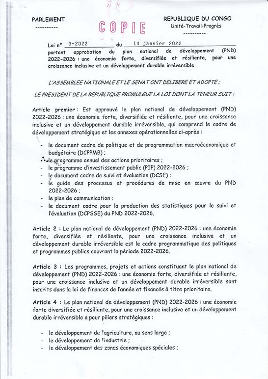 Loi n° 32-2018 du 1er Octobre 2018 portant approbation du plan national de développement 2018-2022
